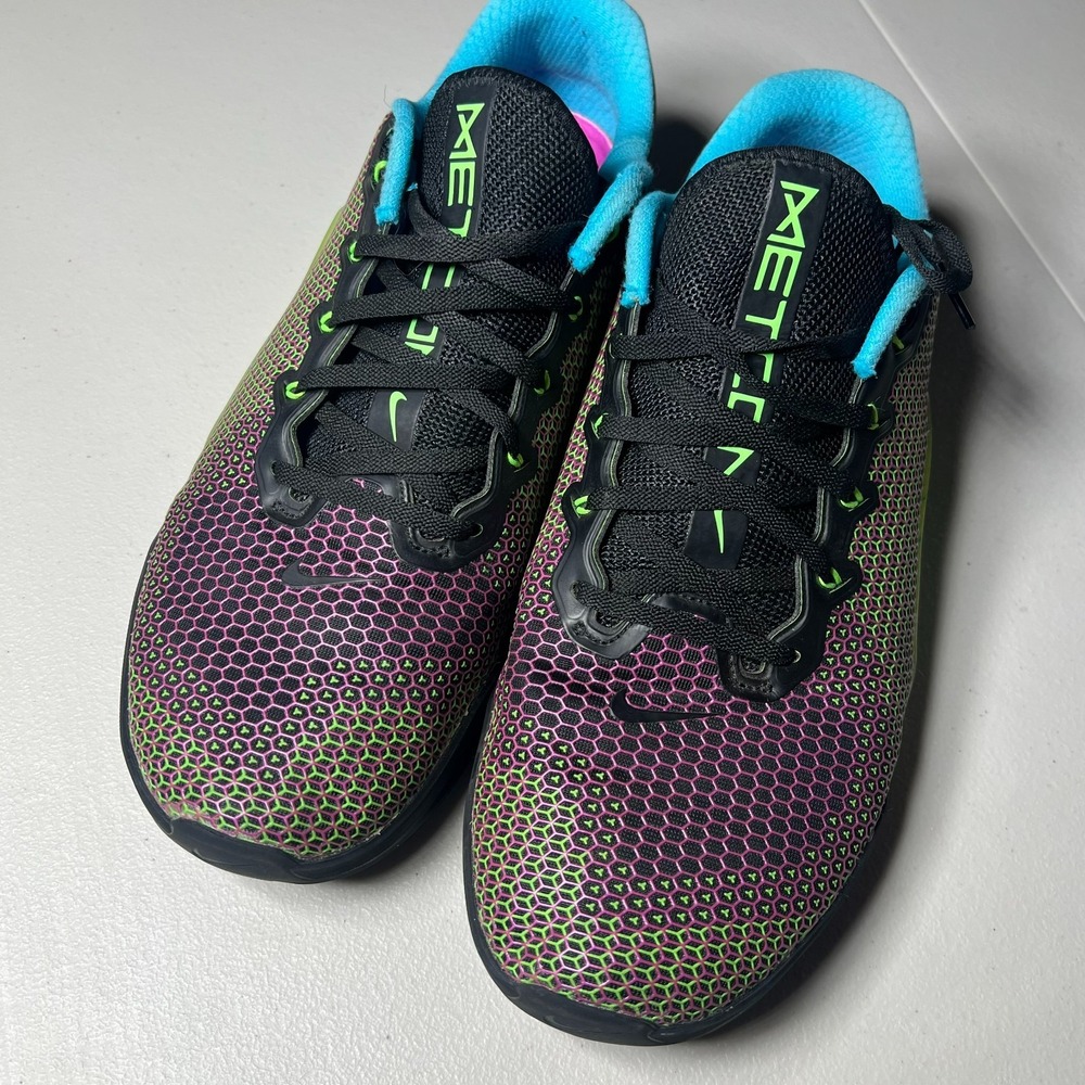 Nike Metcon 5 Mens 12 Black Volt Pink Blue Gym Weightlifting Shoes CD3395-046